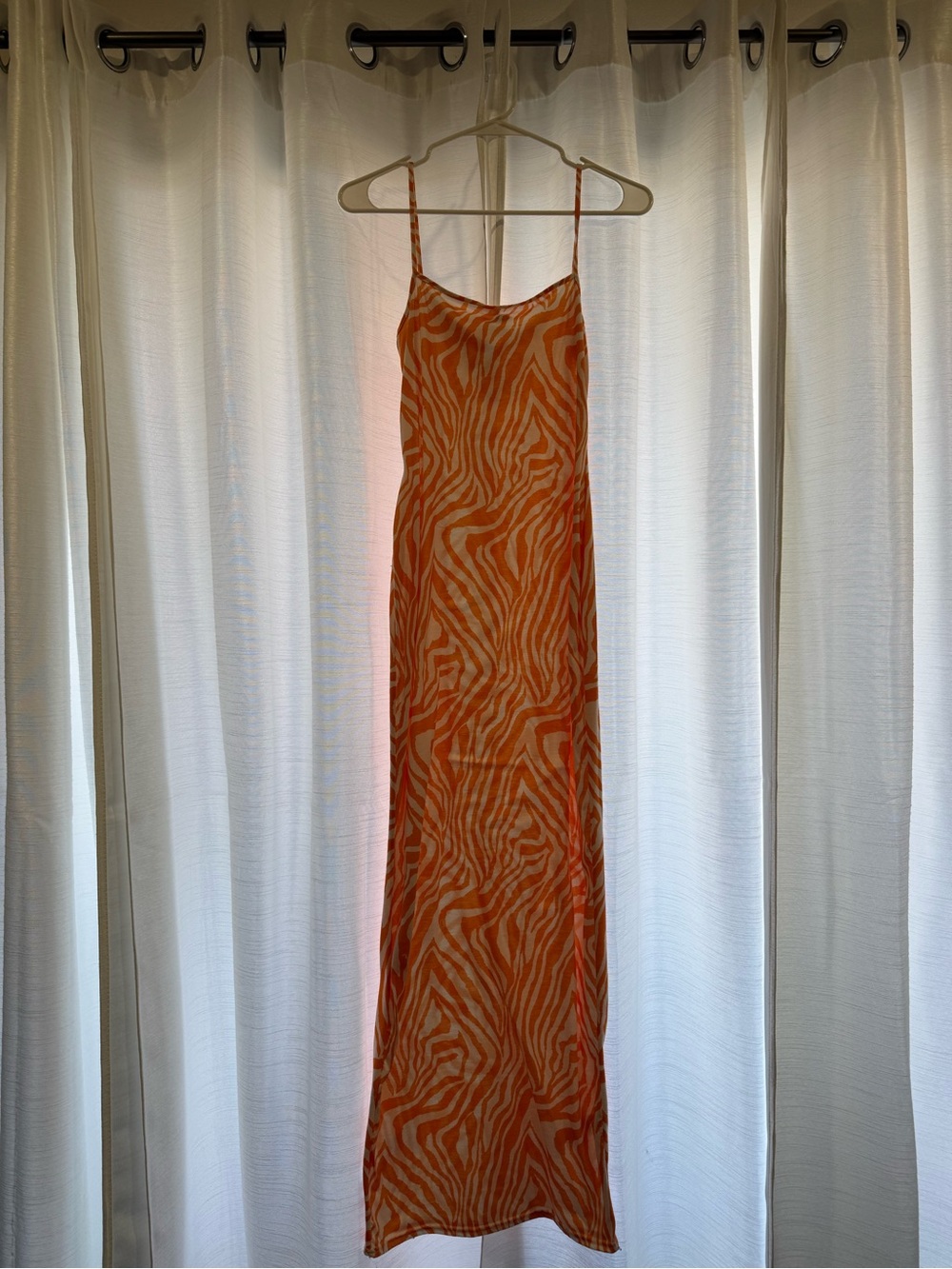 Orange Zebra-Print fitted maxi dress